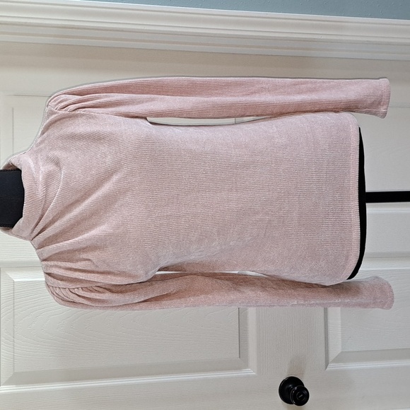 Express Mock Neck Ruched Puffed   Sleeves Pullover Knit Baby Pink Sweater - Picture 1 of 9